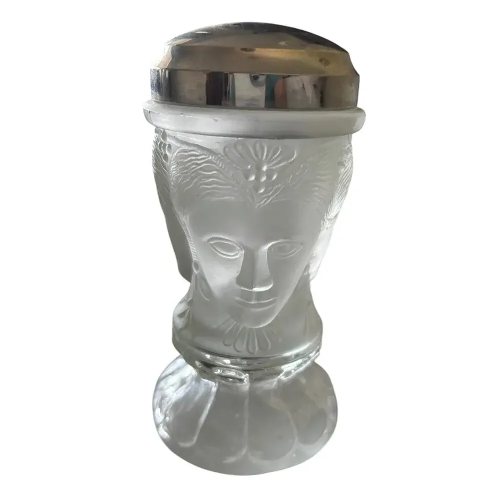 Three Faces Frosted Cheese Sugar Shaker, Clear Bottom No MMA Vintage